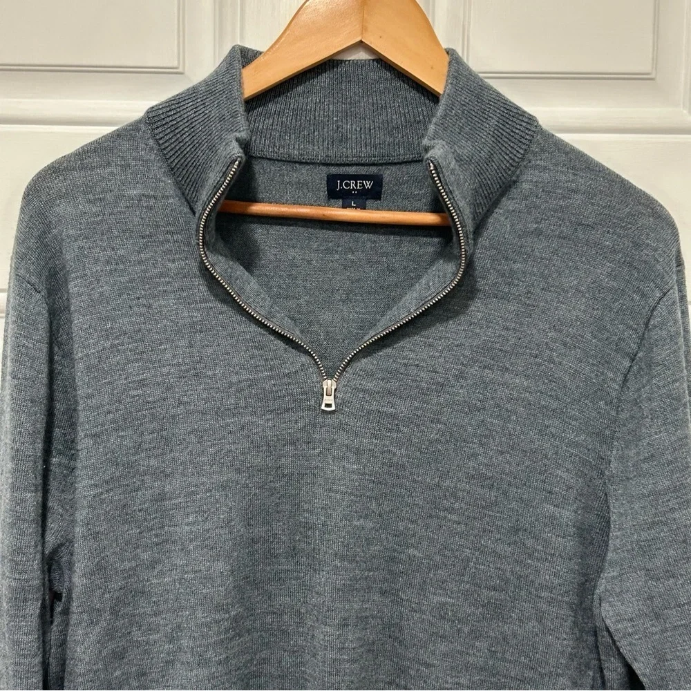 J.CREW Men’s Merino Wool-Blend Half-Zip Sweater, Blue-gray, Distinguished, Sz L